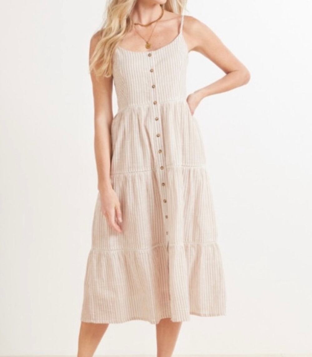 Sundry for Evereve Striped Button Front Tiered Midi Dress Size 2